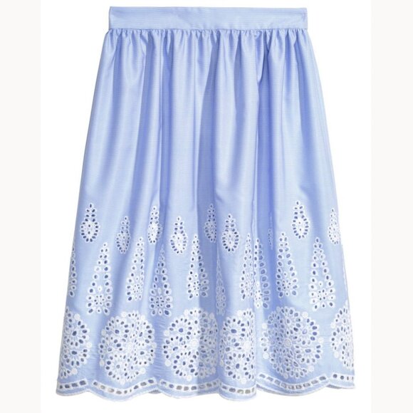 H&M blue and white striped midi skirt with eyelet trim - Picture 1 of 5